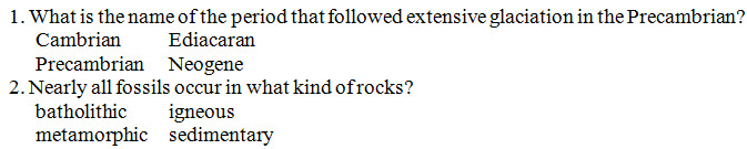 Numbered questions are followed by unnumbered/unlettered answer choices, which are arranged in two columns