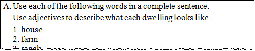 Lettered directions with two paragraphs, followed by numbered sentences