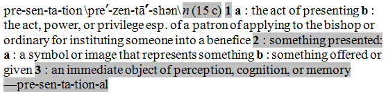 Full dictionary entry with print subentry segments highlighted