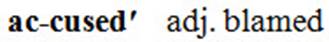 accused: bold with hyphen between syllables and primary stress after second syllable; followed by part of speech and definition